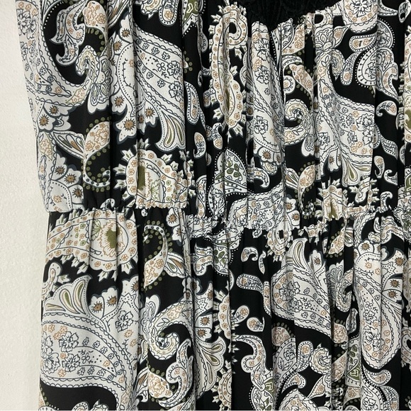 Daniel Rainn Paisley Maxi Dress S Embroidered Black White Green Tan Sheer Long - Picture 7 of 12
